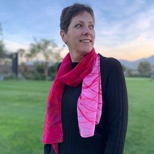 Hand Painted Silk Scarf Pink Red Candy Hearts NWT